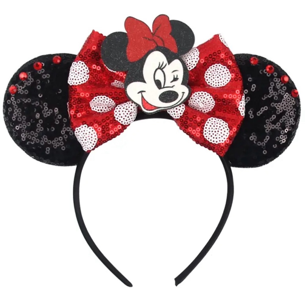 Disney Minnie Mickey Mouse Ear Headband with Sequins Bow NEW